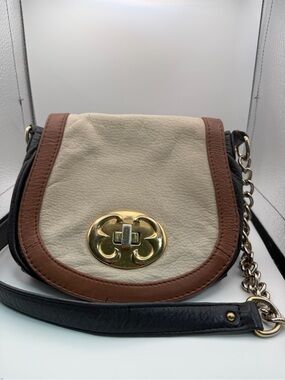 Emma Fox Cream, Brown & Black Leather Crossbody Saddle Bag